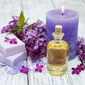 Spa setting with lilac flowers