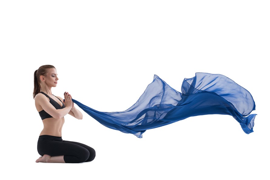 Pretty slim girl with blue cloth studio shot