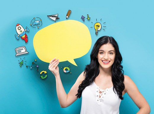Woman holding a speech bubble