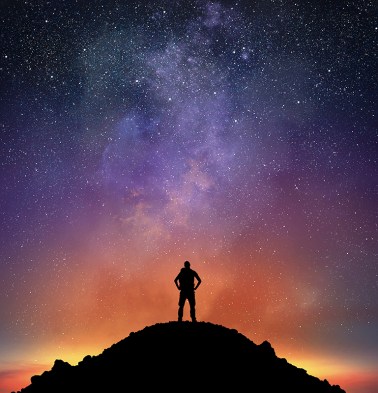 Excursionist observe a bright sky