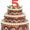 Chocolate Birthday cake with candle number 5, 3D rendering