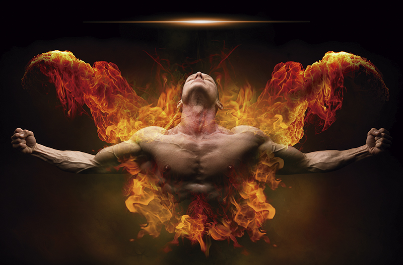 On fire bodybuilder