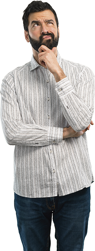 Handsome man with beard standing and thinking an idea