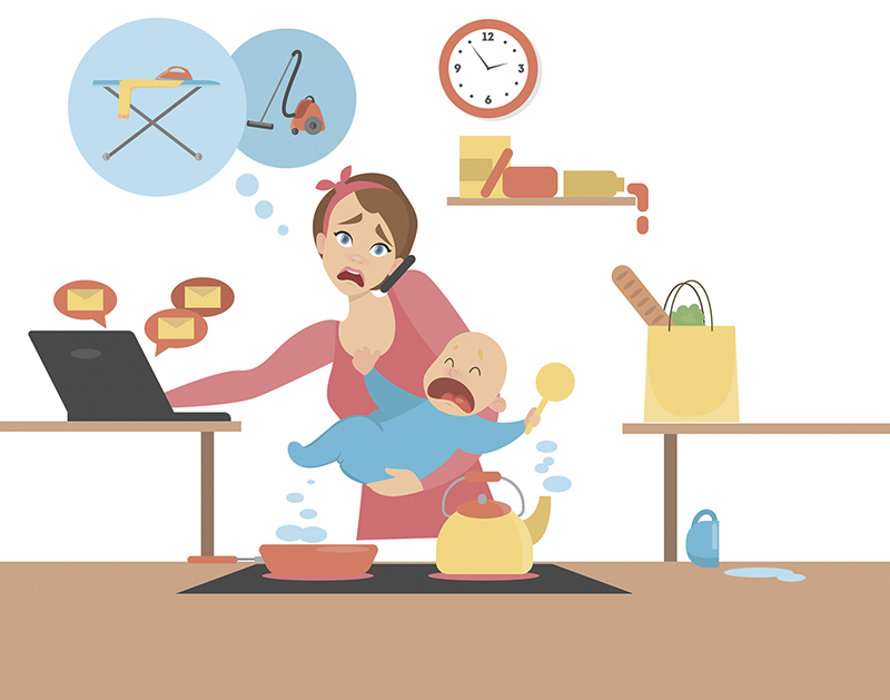 Isolated multitasking mother.