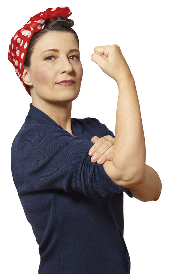 woman clenched fist isolated copyspace