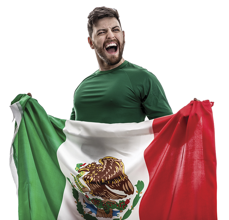 Mexican athlete / fan celebrating on white background